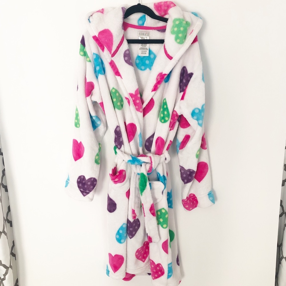 Komar Kids Robe Heart Fuzzy Hooded Size Large